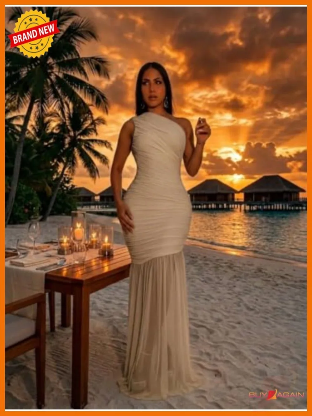 One Shoulder Bodycon Maxi Dress Ruched Mesh Formal Evening